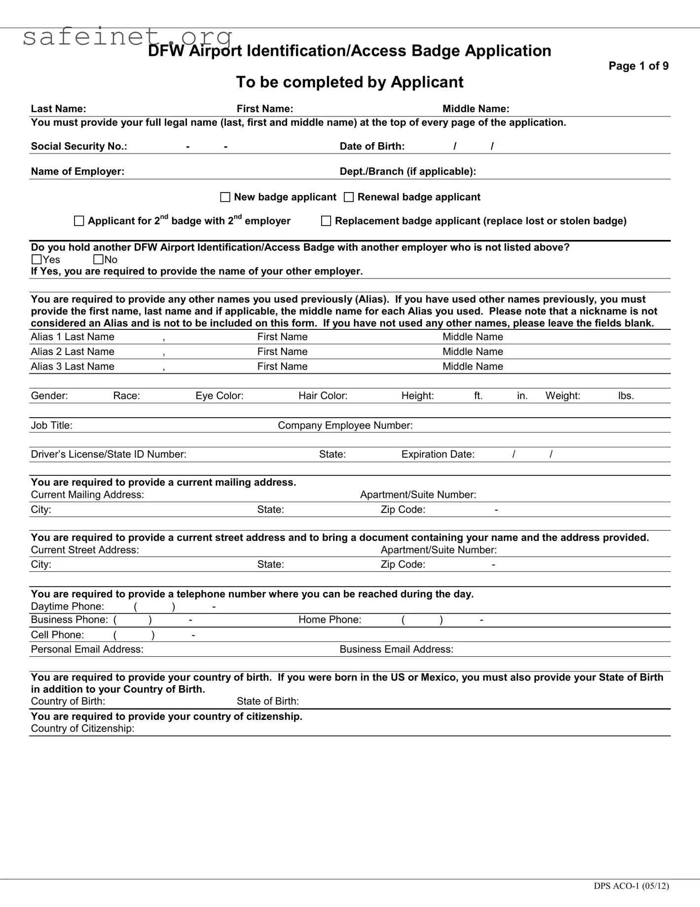 Blank Dfw Aco Template