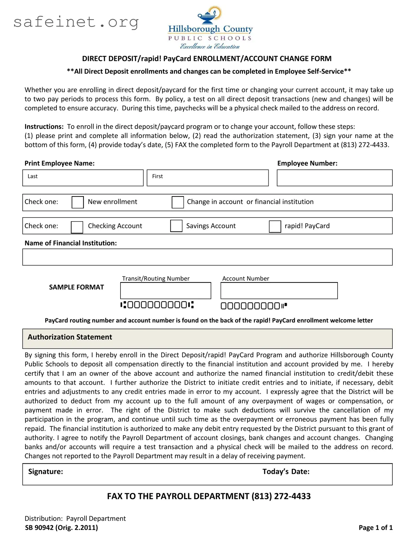 Blank Direct Deposit For Job Template