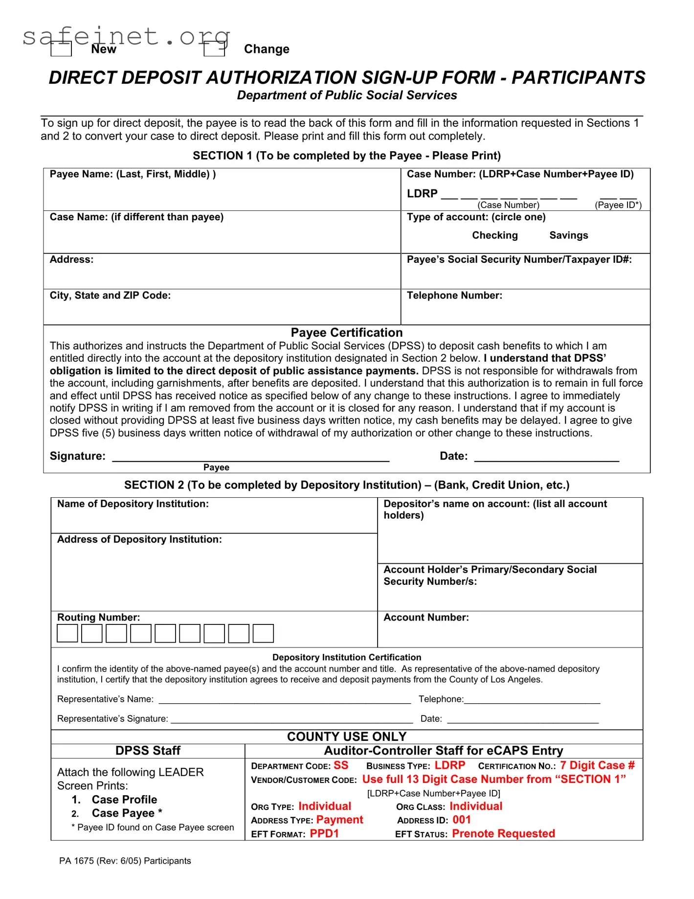 Blank Direct Deposit Los Angeles Template