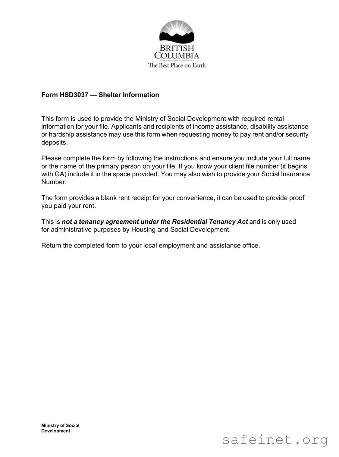 Blank Bc Shelter Information Template