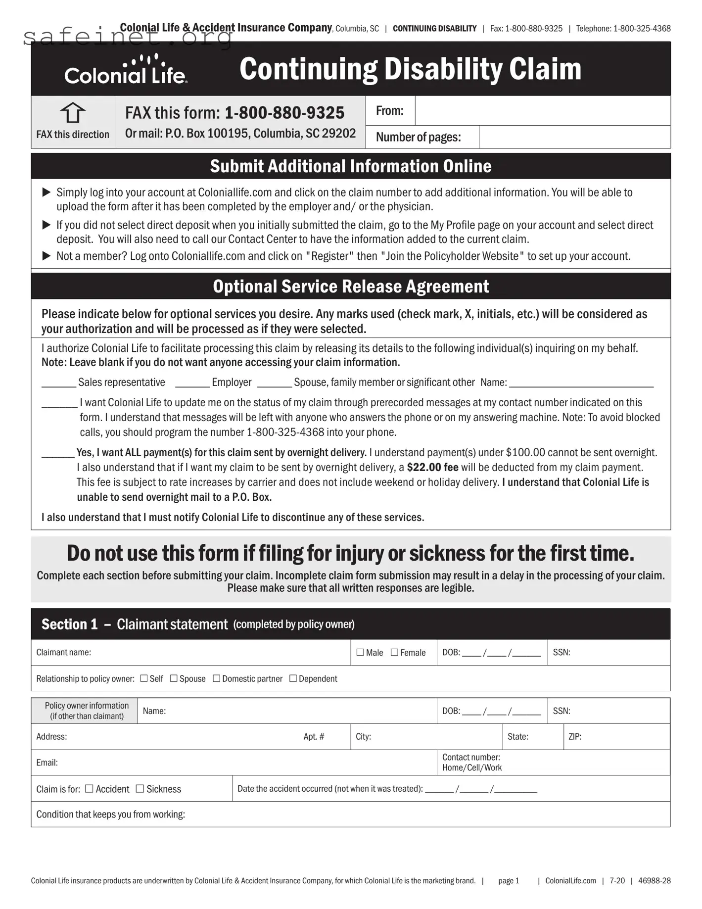 Blank Disability Claim Template