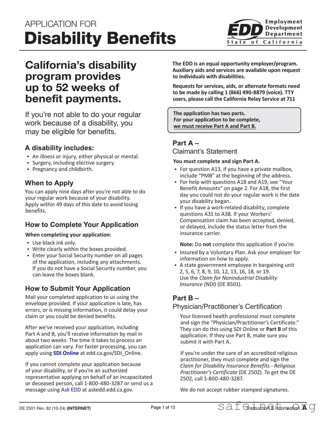 Blank EDD DE 2501 Template