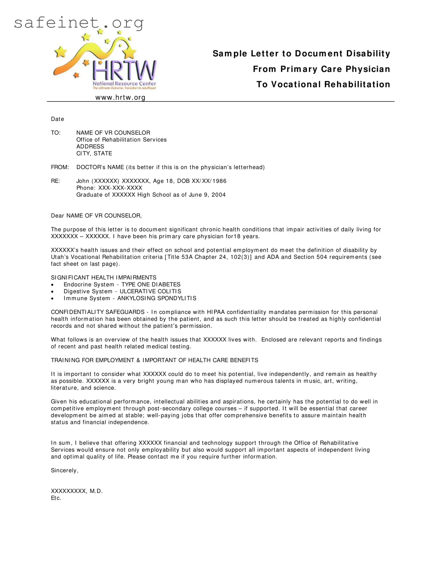 Blank Disability Letter From Doctor Template