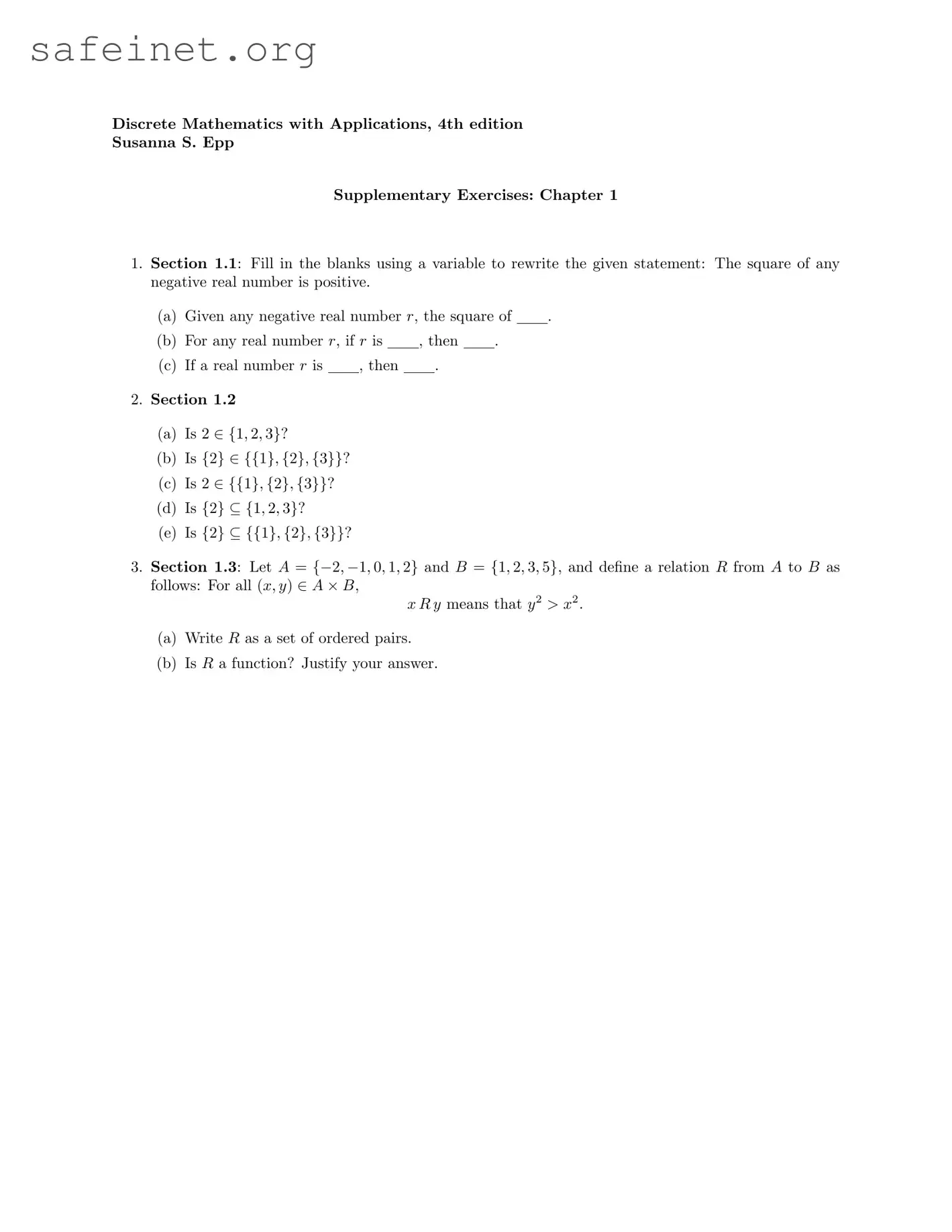 Blank Discrete Mathematics Application Template