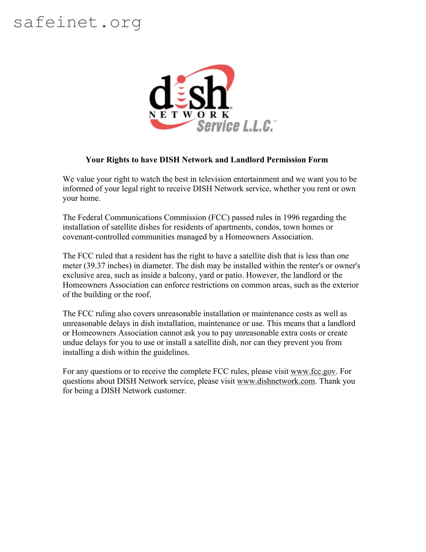 Blank Dish Network Landlord Agreement Template