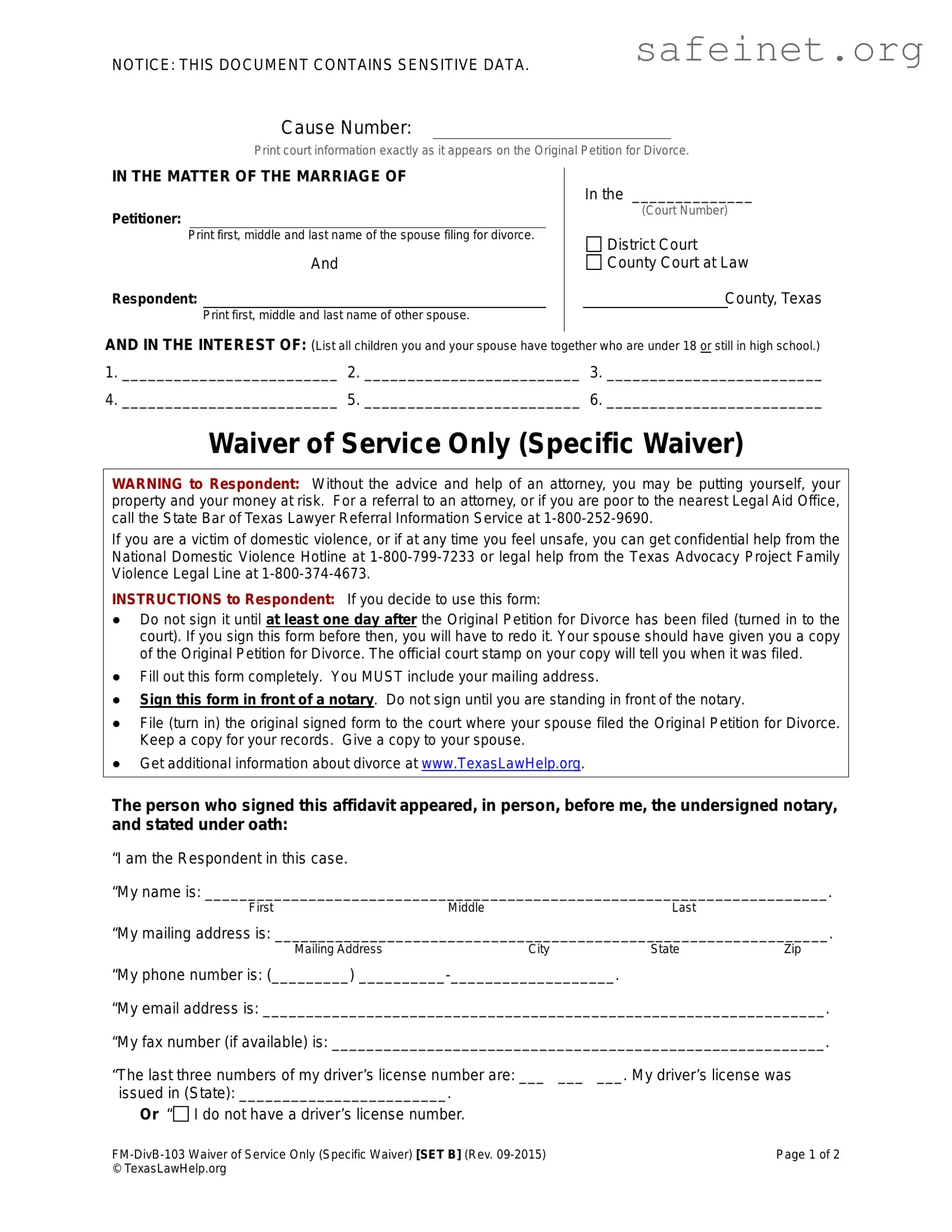 Blank Waiver Service Template