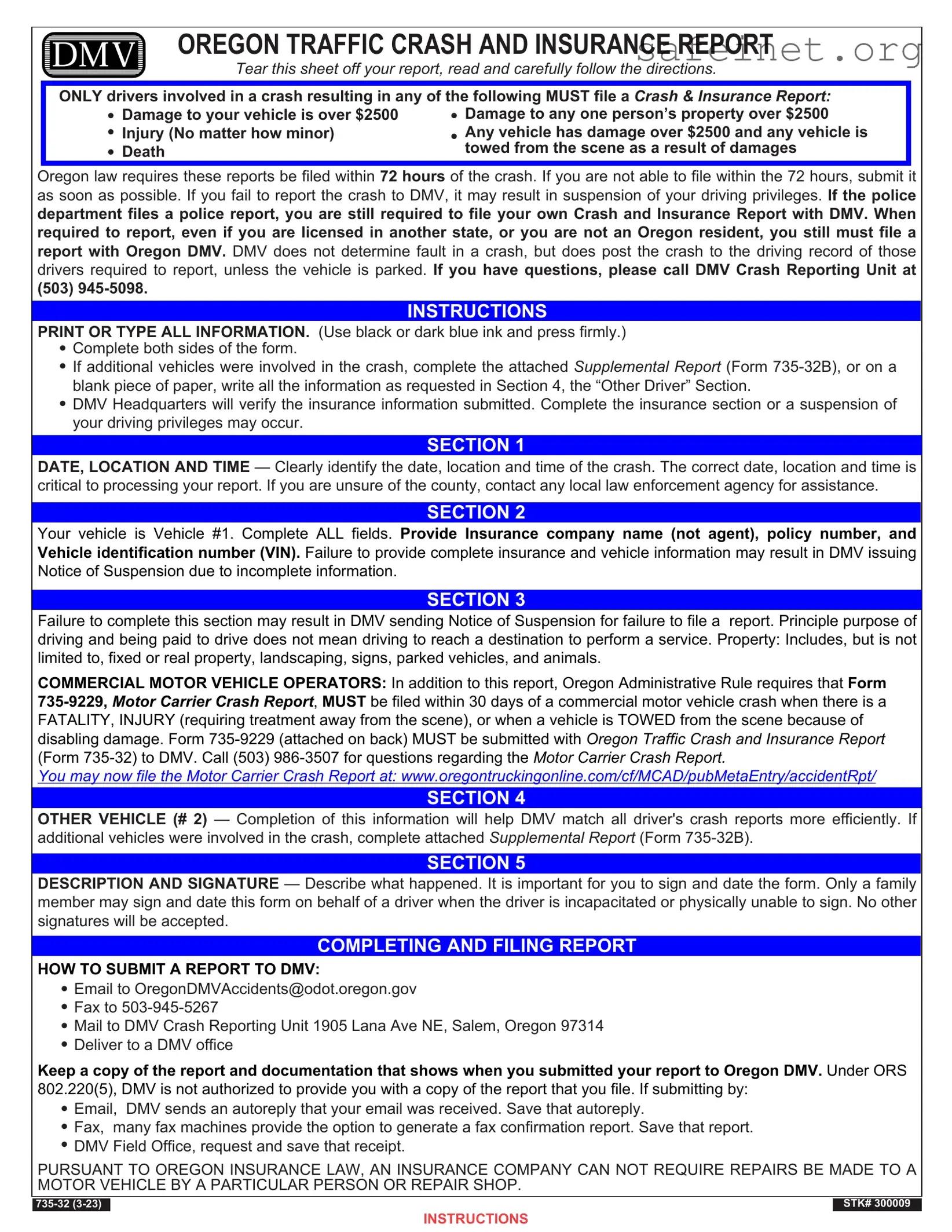 Blank Oregon Dmv Accident Report Template