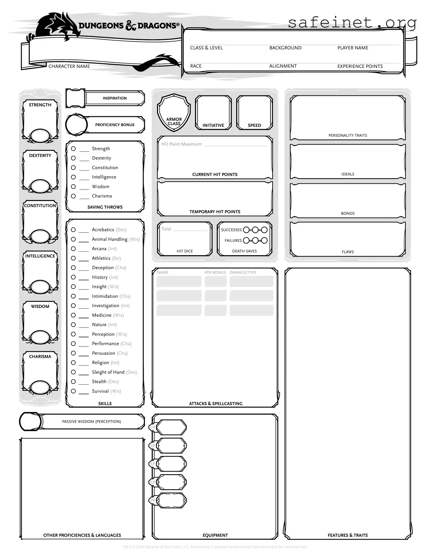 Blank Dnd Character Sheet Template