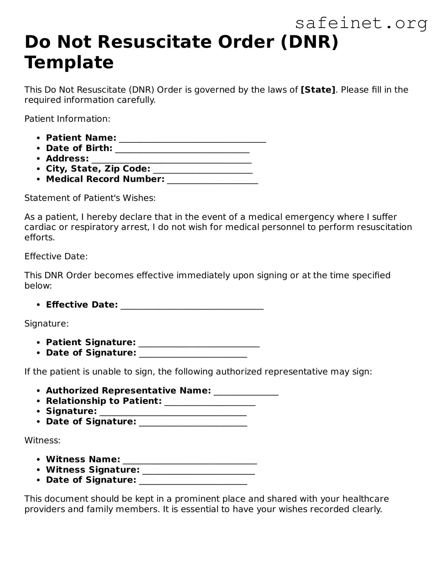 Official Do Not Resuscitate Order Document