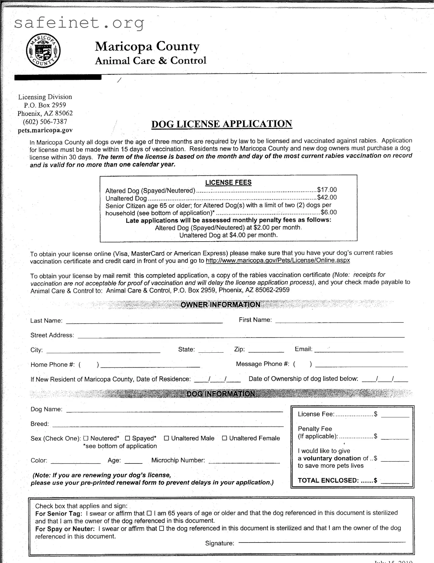Blank Dog License Maricopa Template