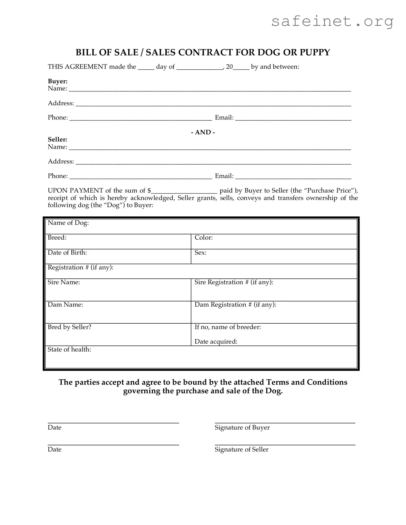 Blank Puppy Contract Template