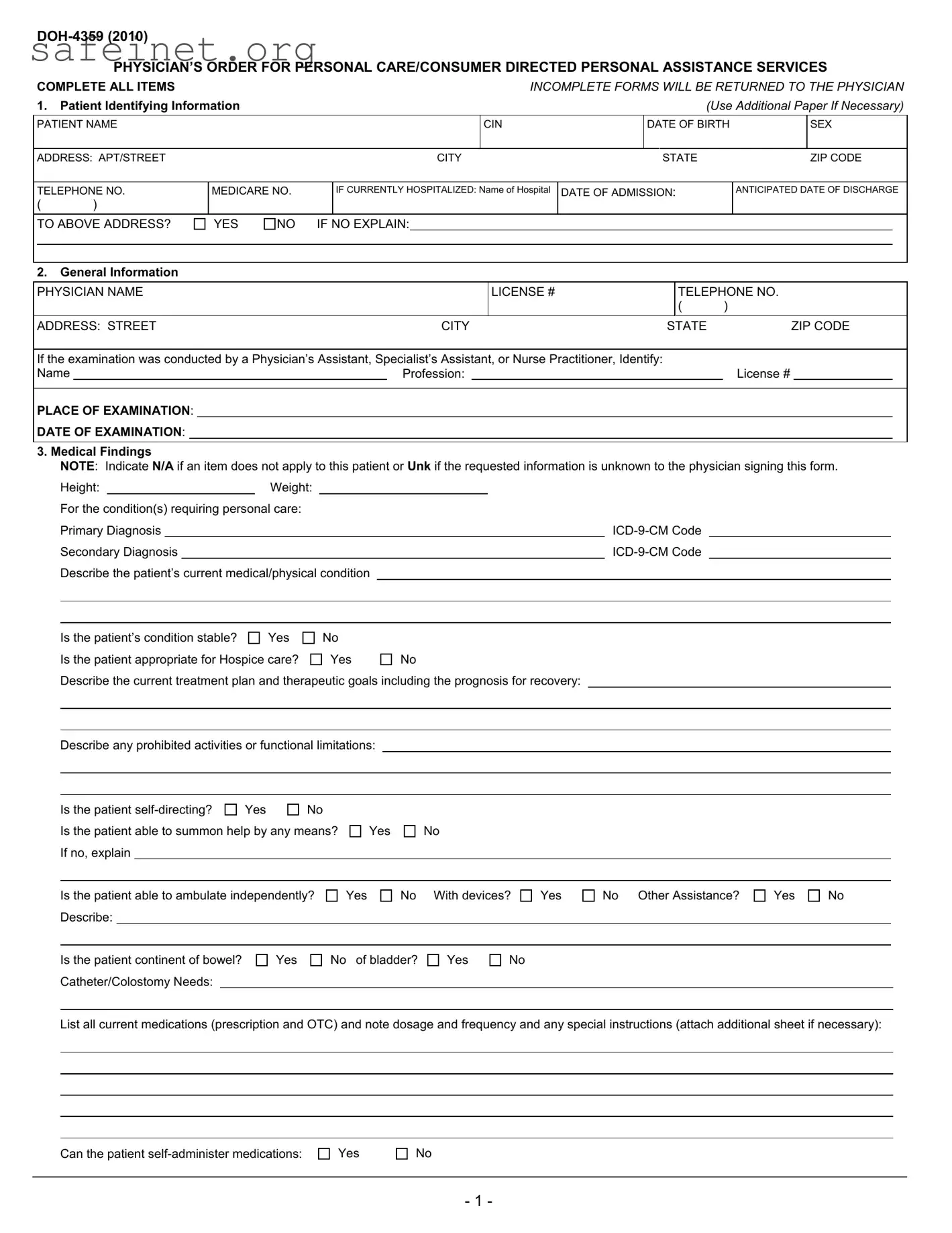 Blank Doh 4359 Template