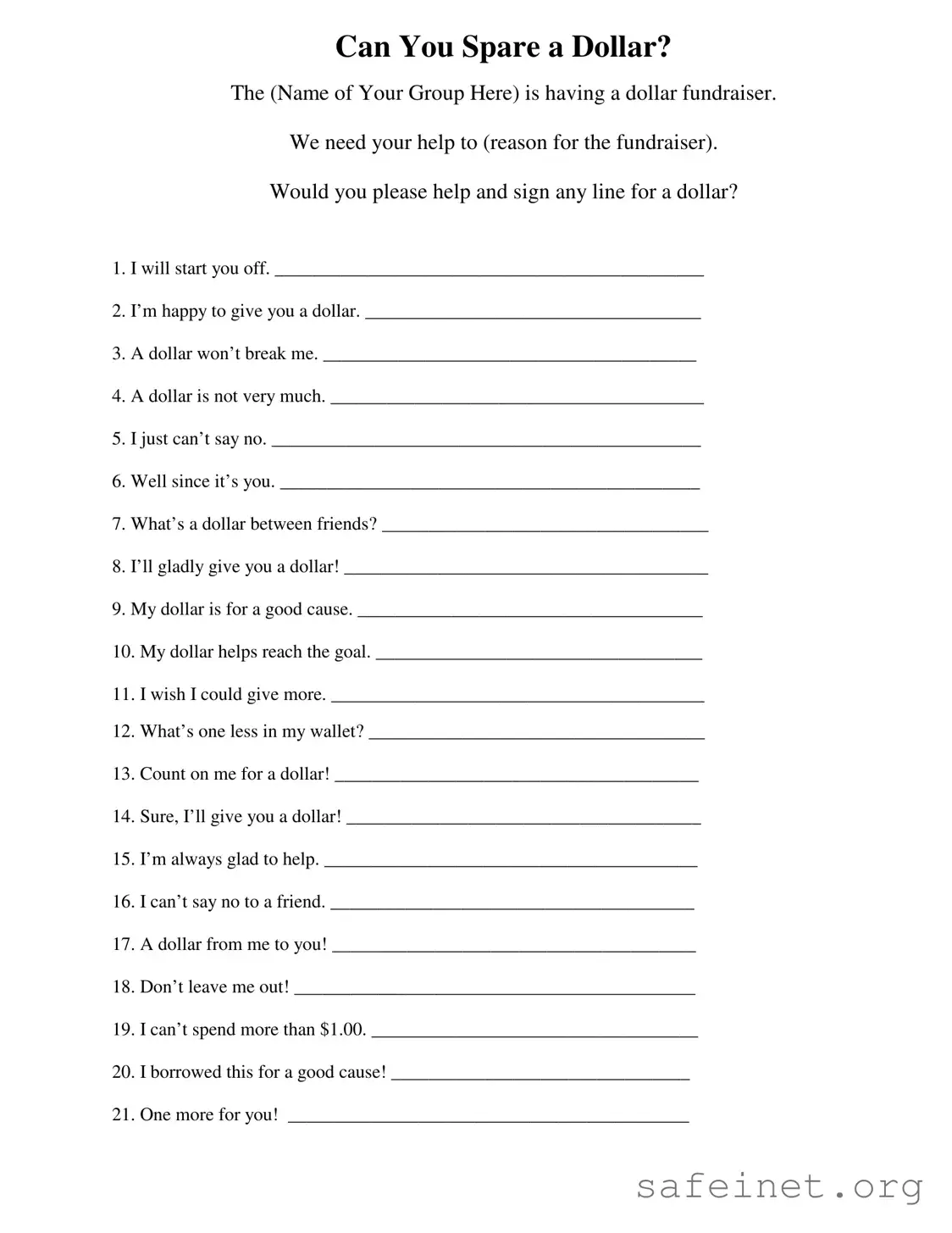 Blank Donated A Dollar Template