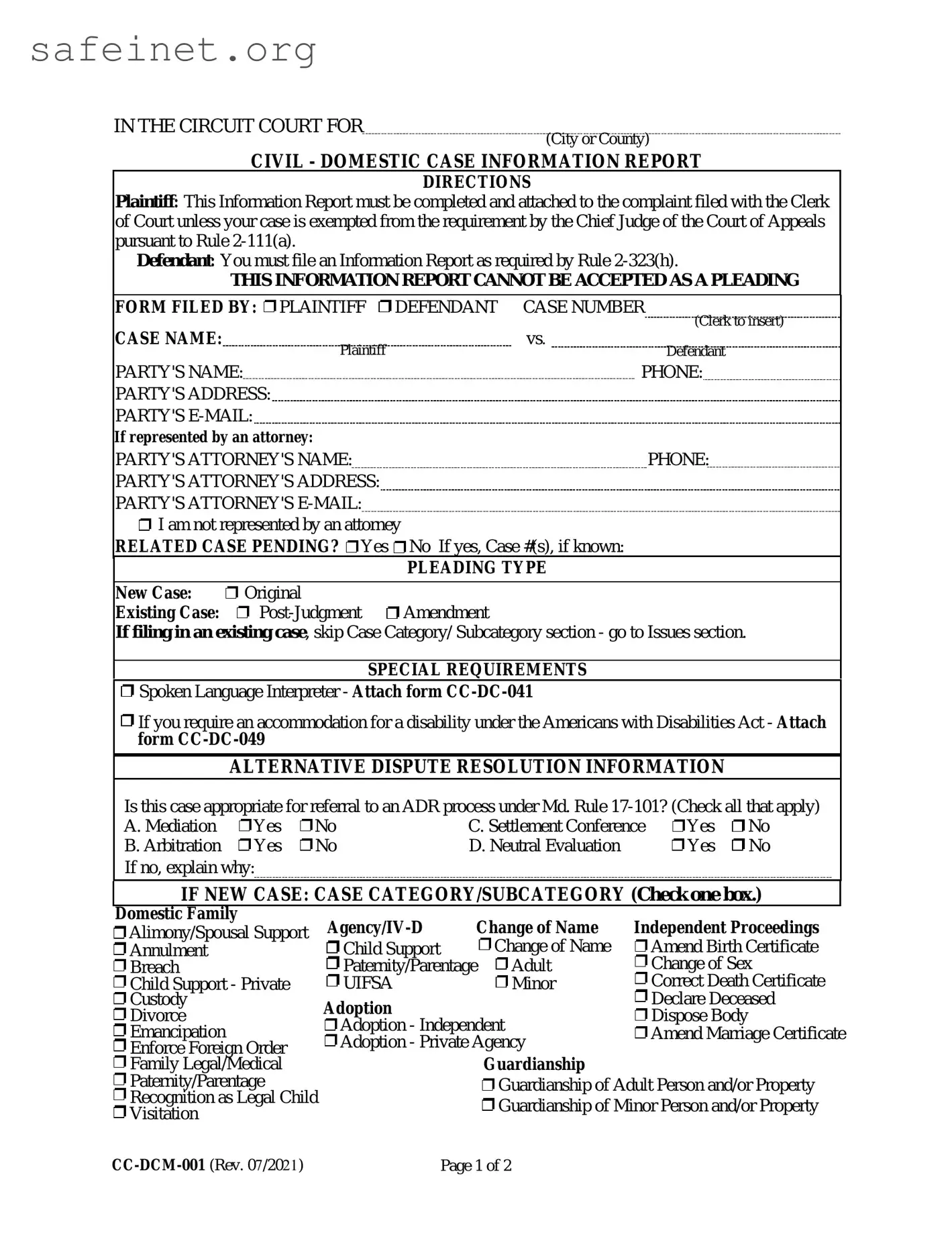 Blank Domestic Information Report Template