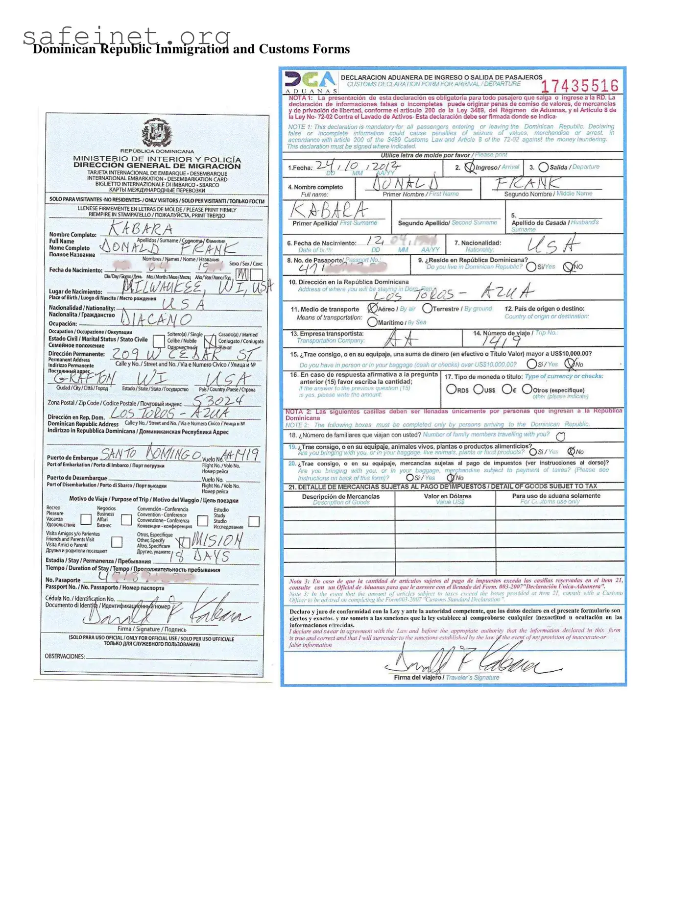 Blank Dominican Republic Immigration Template