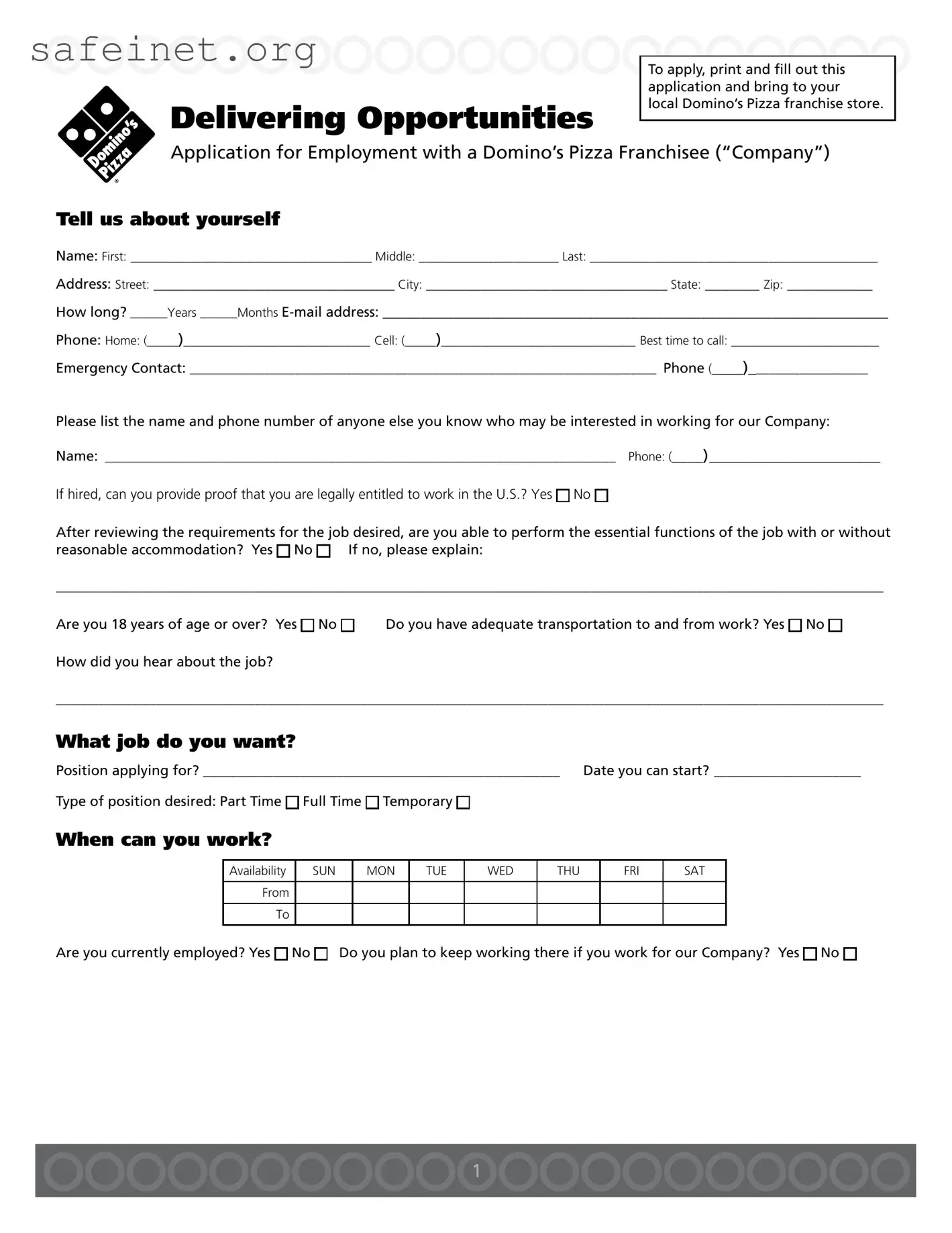Blank Dominos Application Template