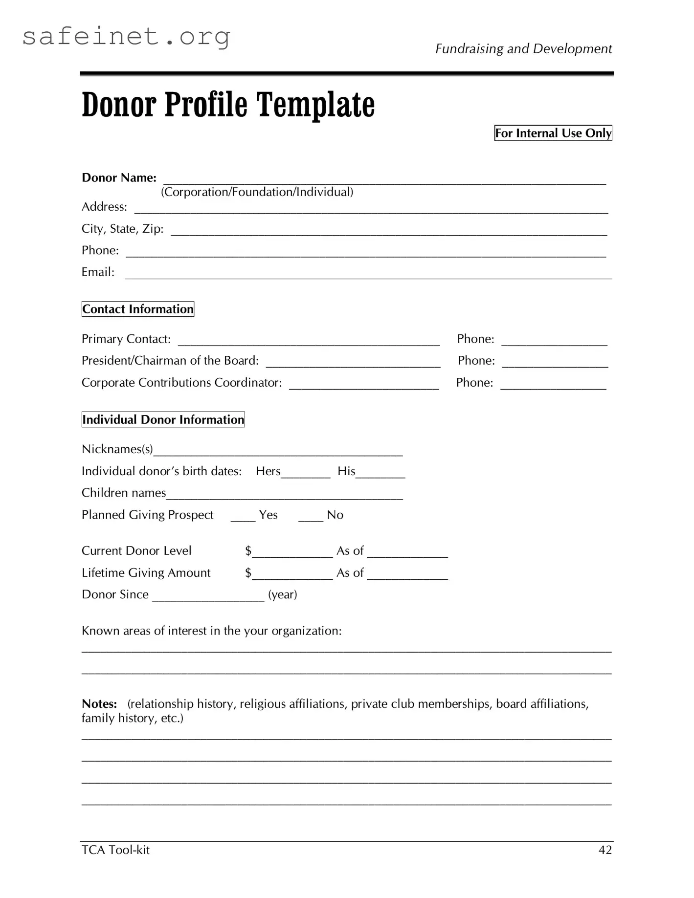 Blank Donor Profile Template