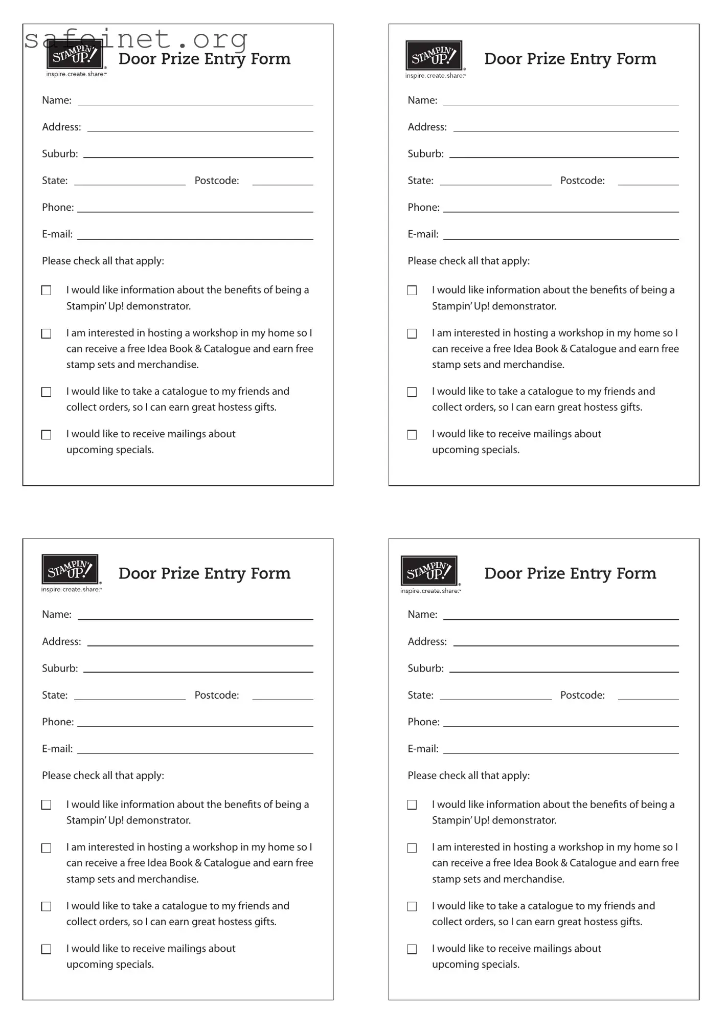 Blank Door Prize Entry Template