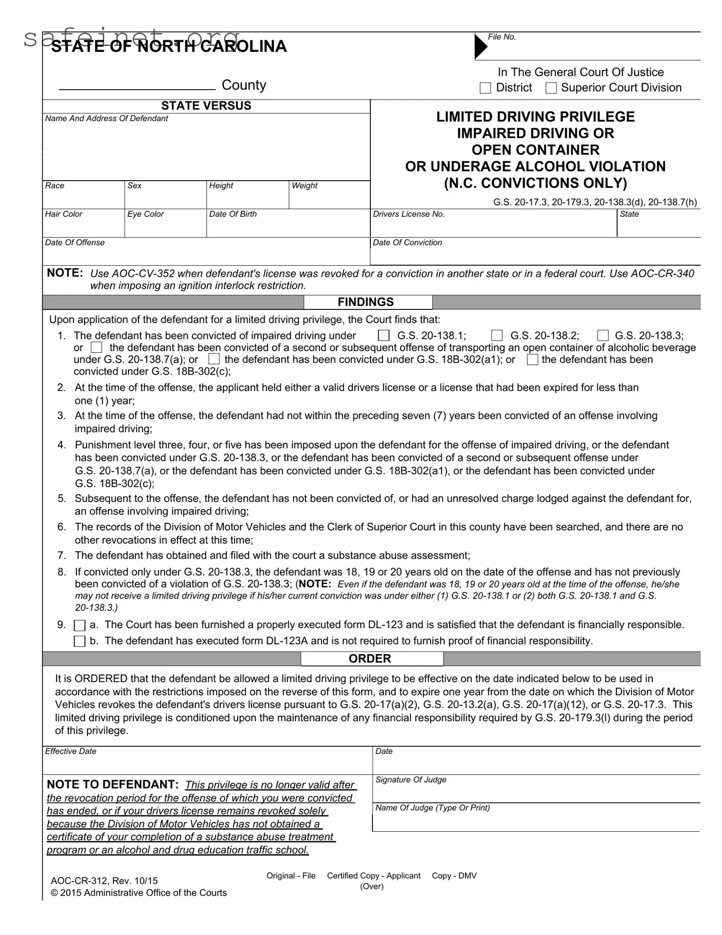 Blank Driving Privileges Letter North Carolina Template