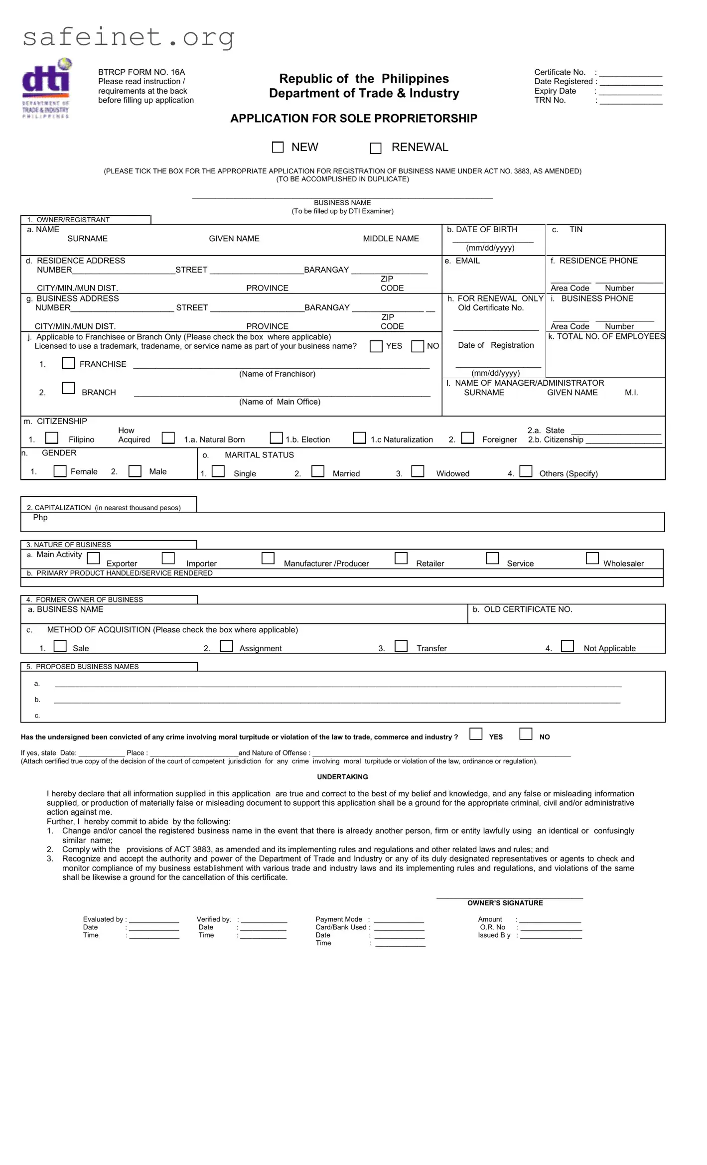 Blank Dti Application Template