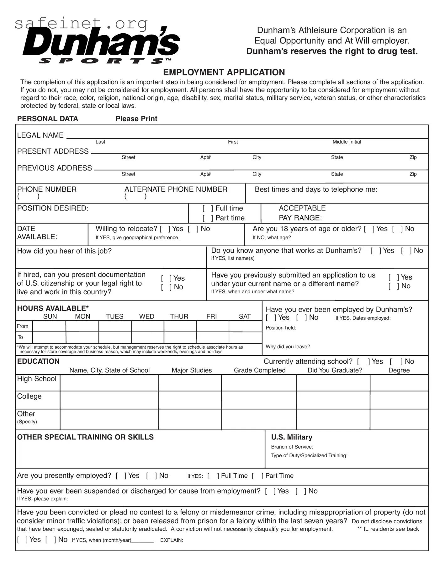 Blank Dunhams Application Template