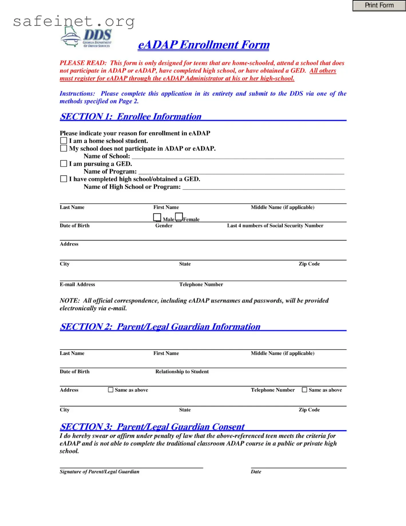 Blank Eadap Registration Template
