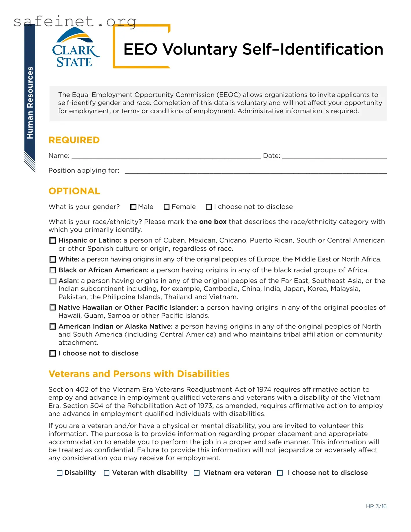 Blank Eeo Voluntary Self Identification Template