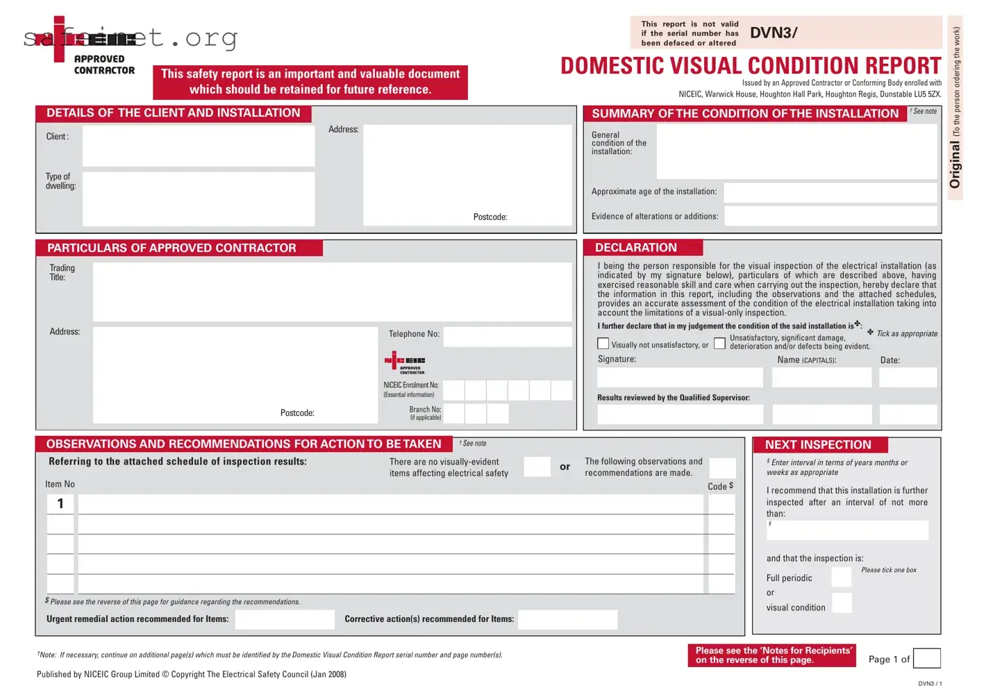 Blank Electrical Report Format Template