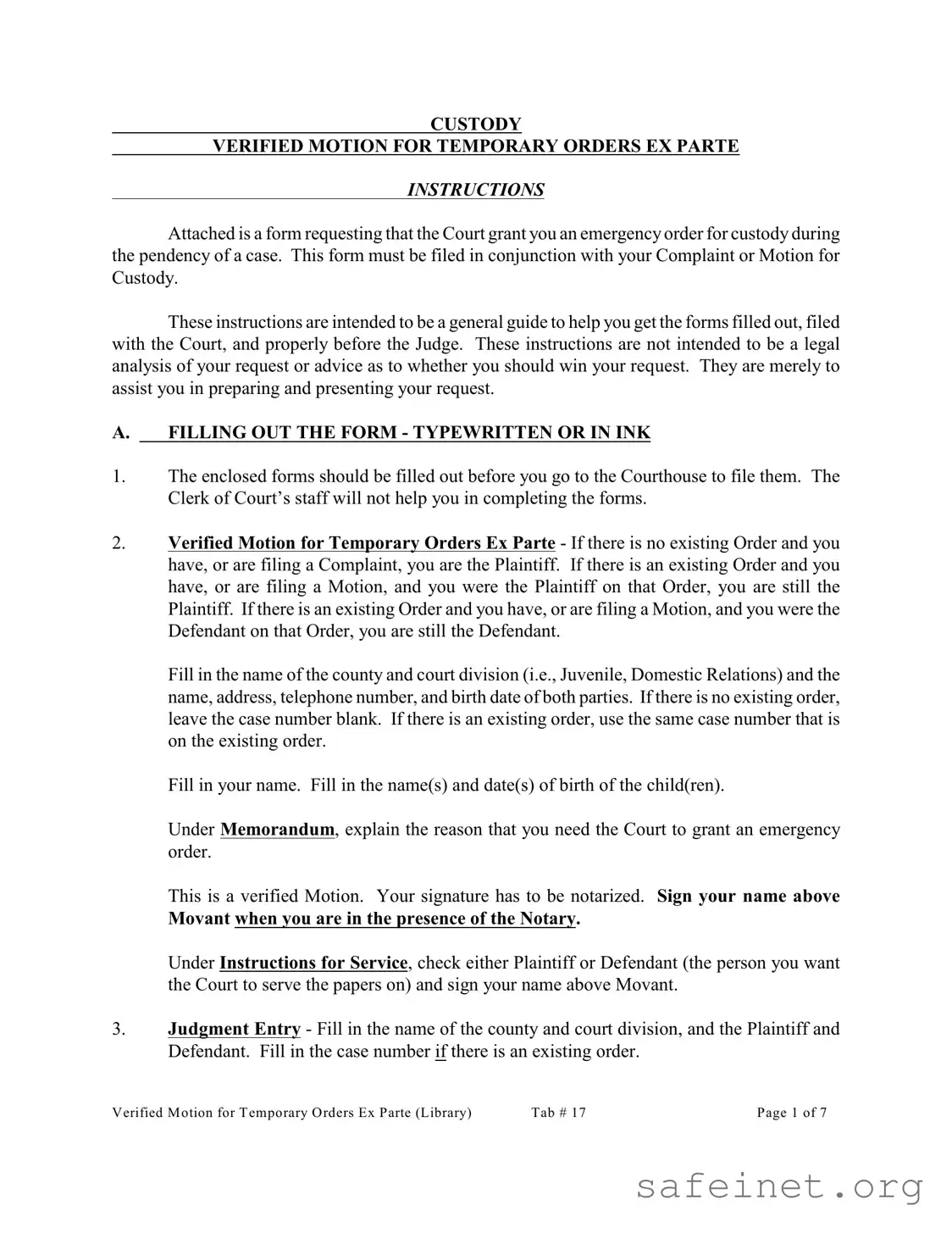 Blank Ex Parte Temporary Custody Order Ohio Template