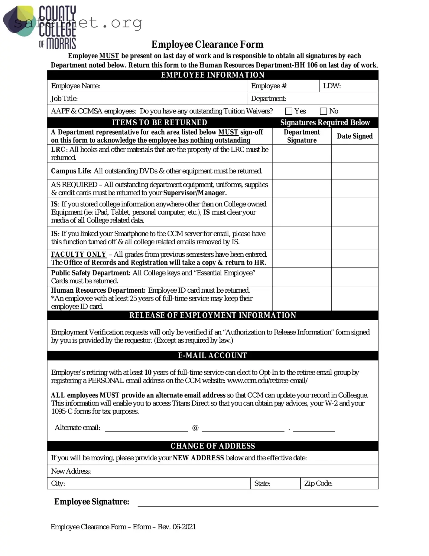 Blank Employee Clearance Template