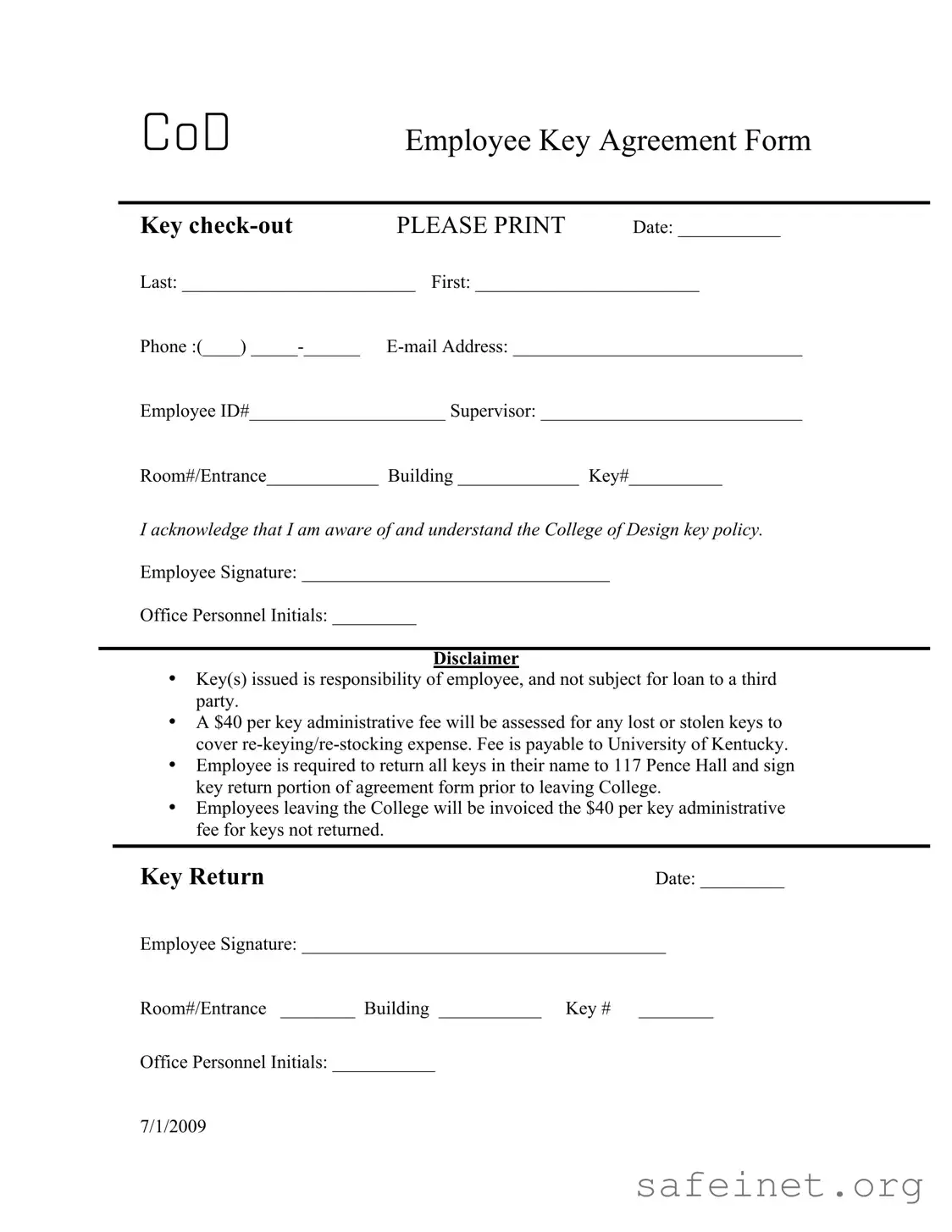 Blank Key Agreement Template