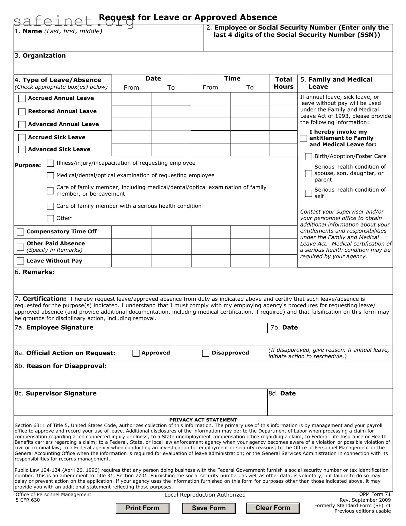 Blank Employee Leave Request Template