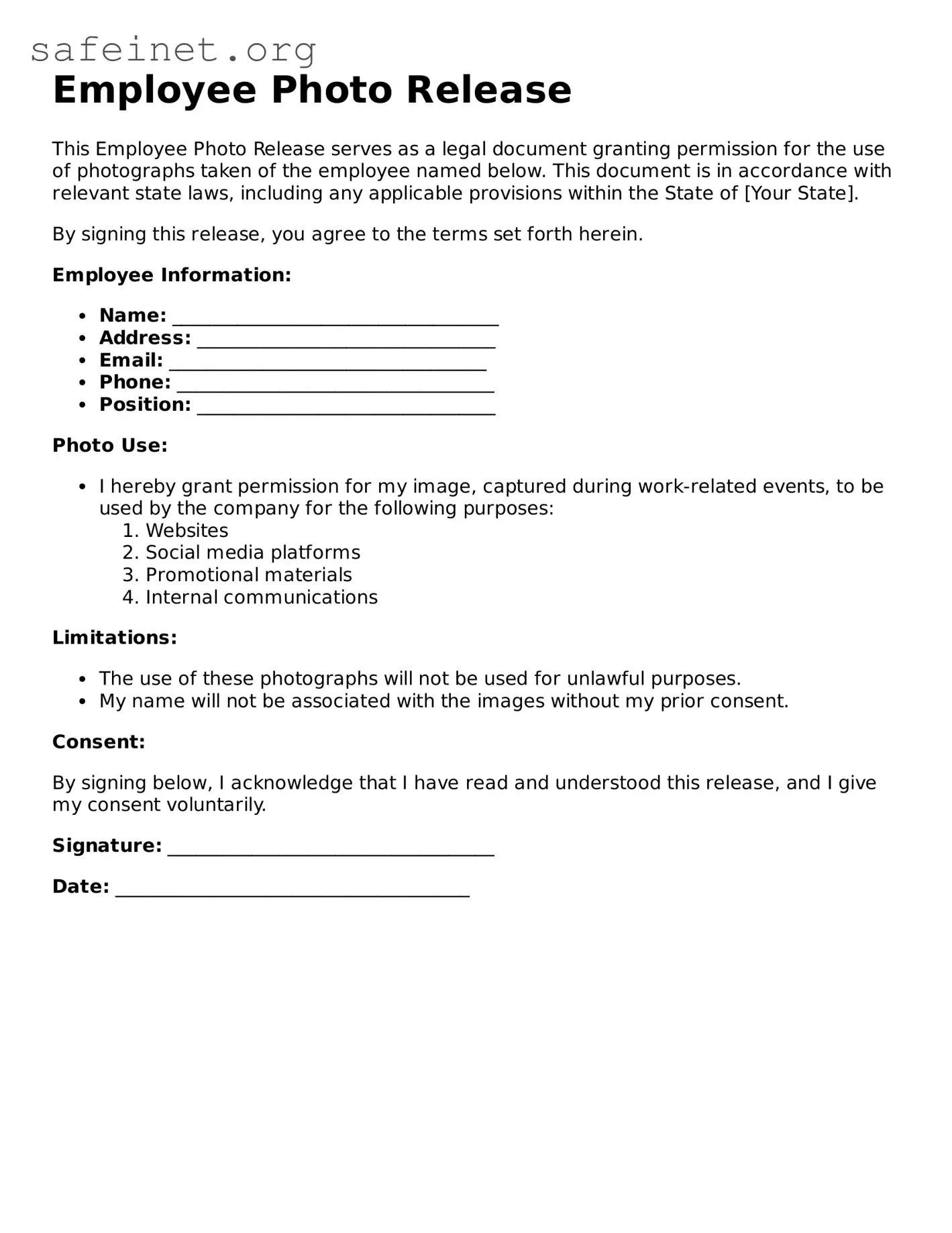 Official Employee Photo Release Document