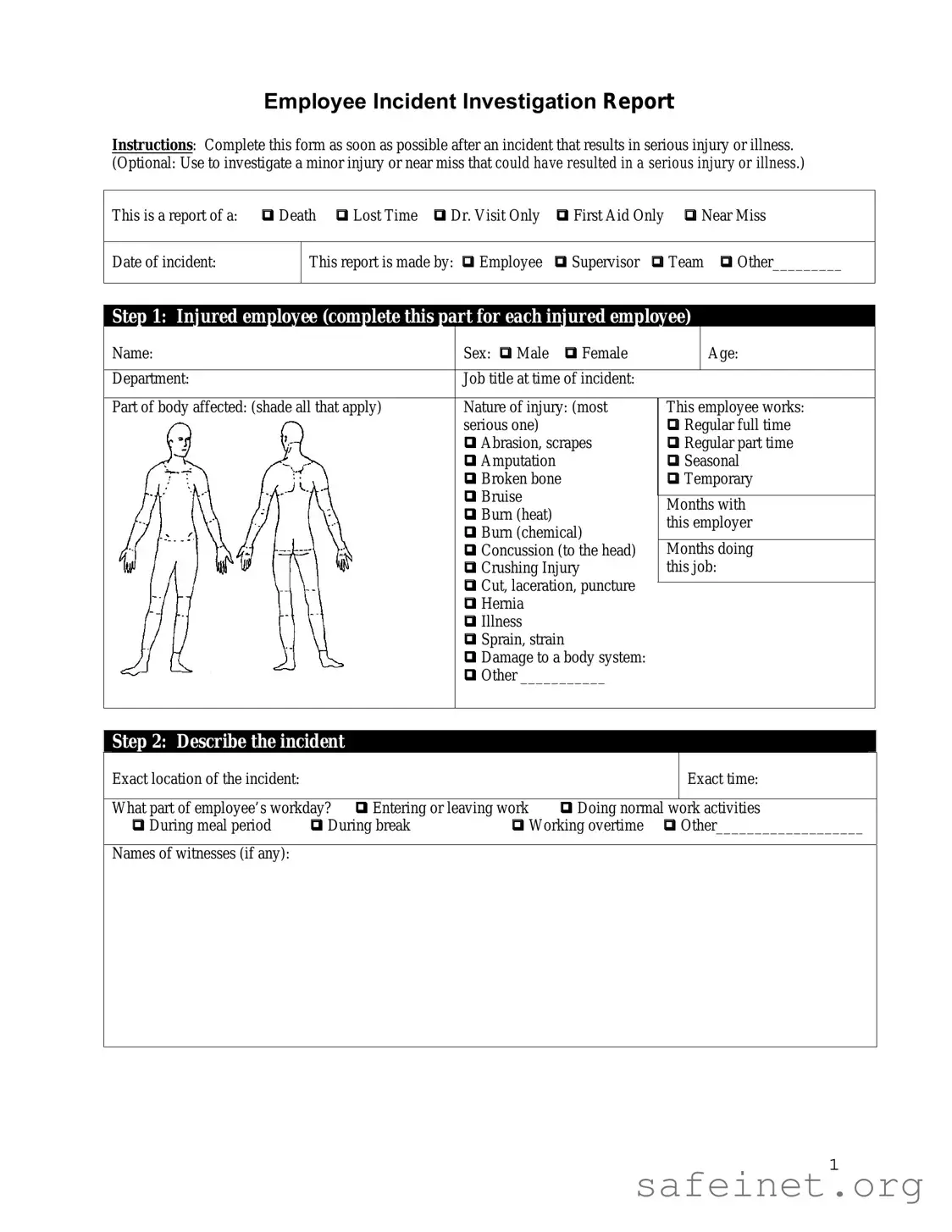 Blank Employee Accident Report Template