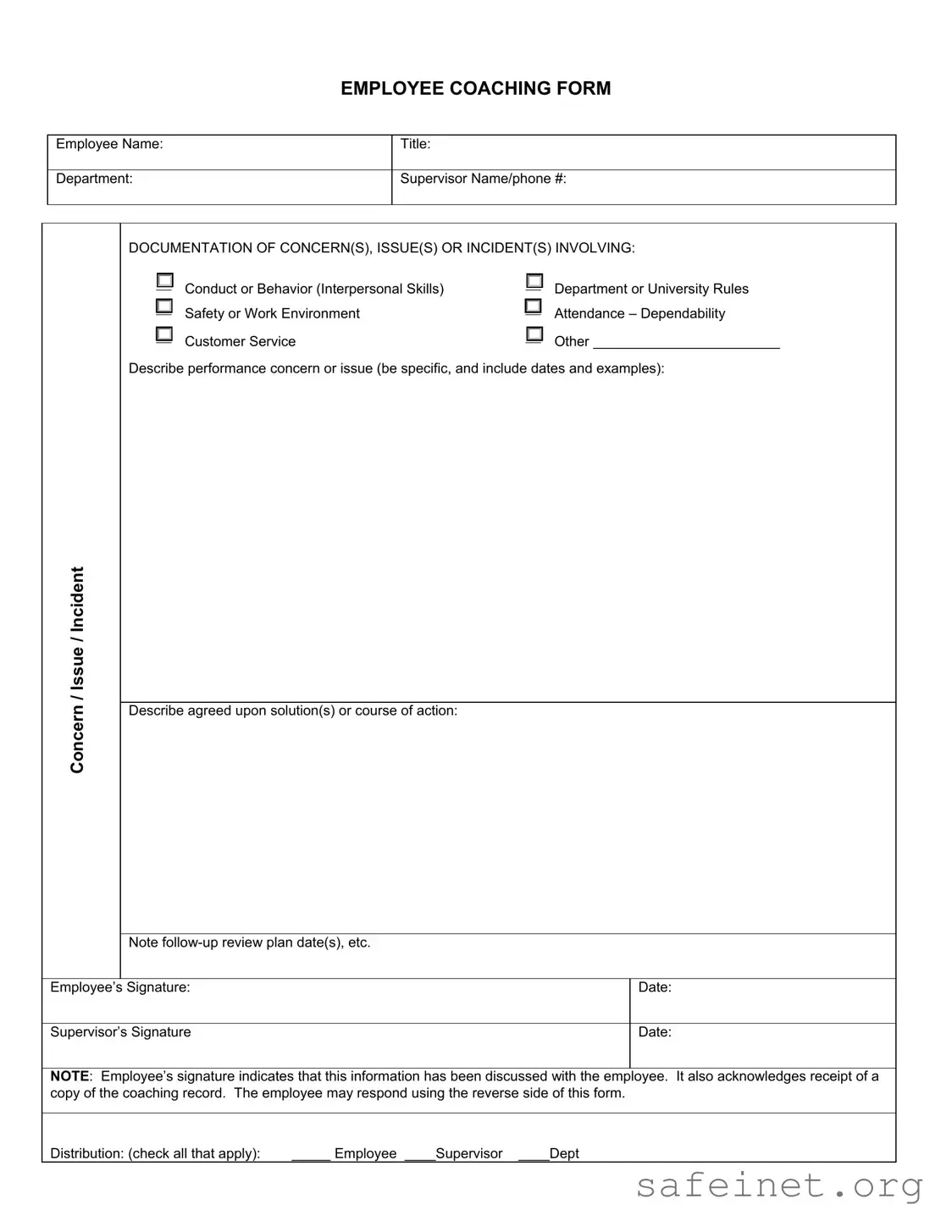 Blank Employee Coaching Template
