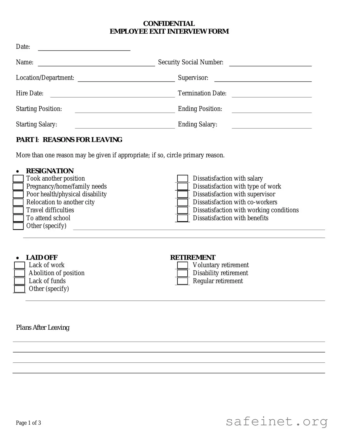 Blank Exit Interview Template