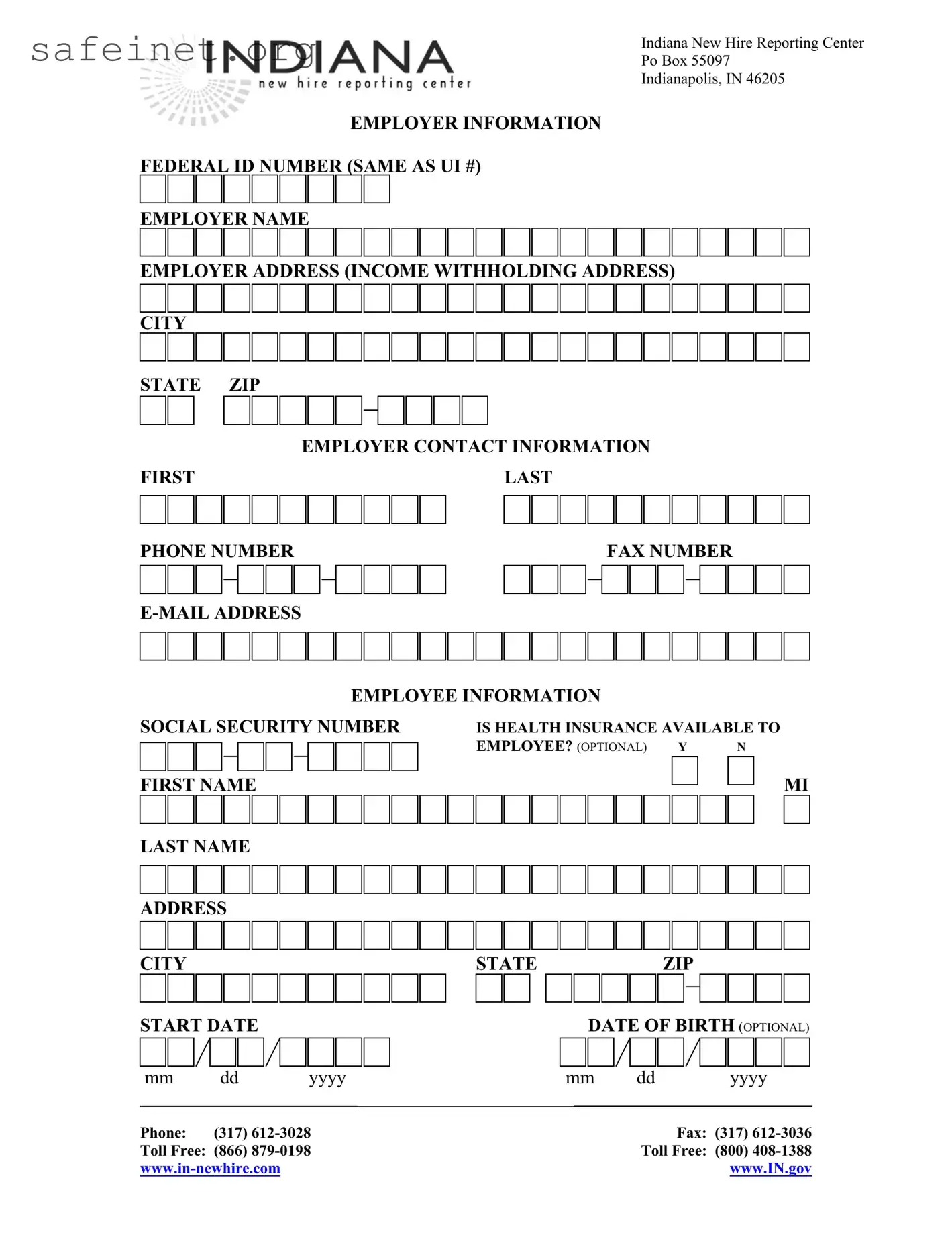 Blank Employer Information Template