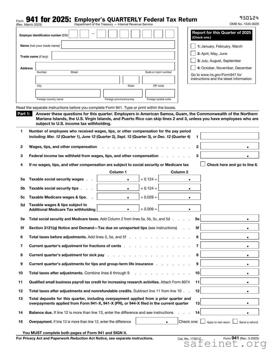 Blank IRS 941 Template