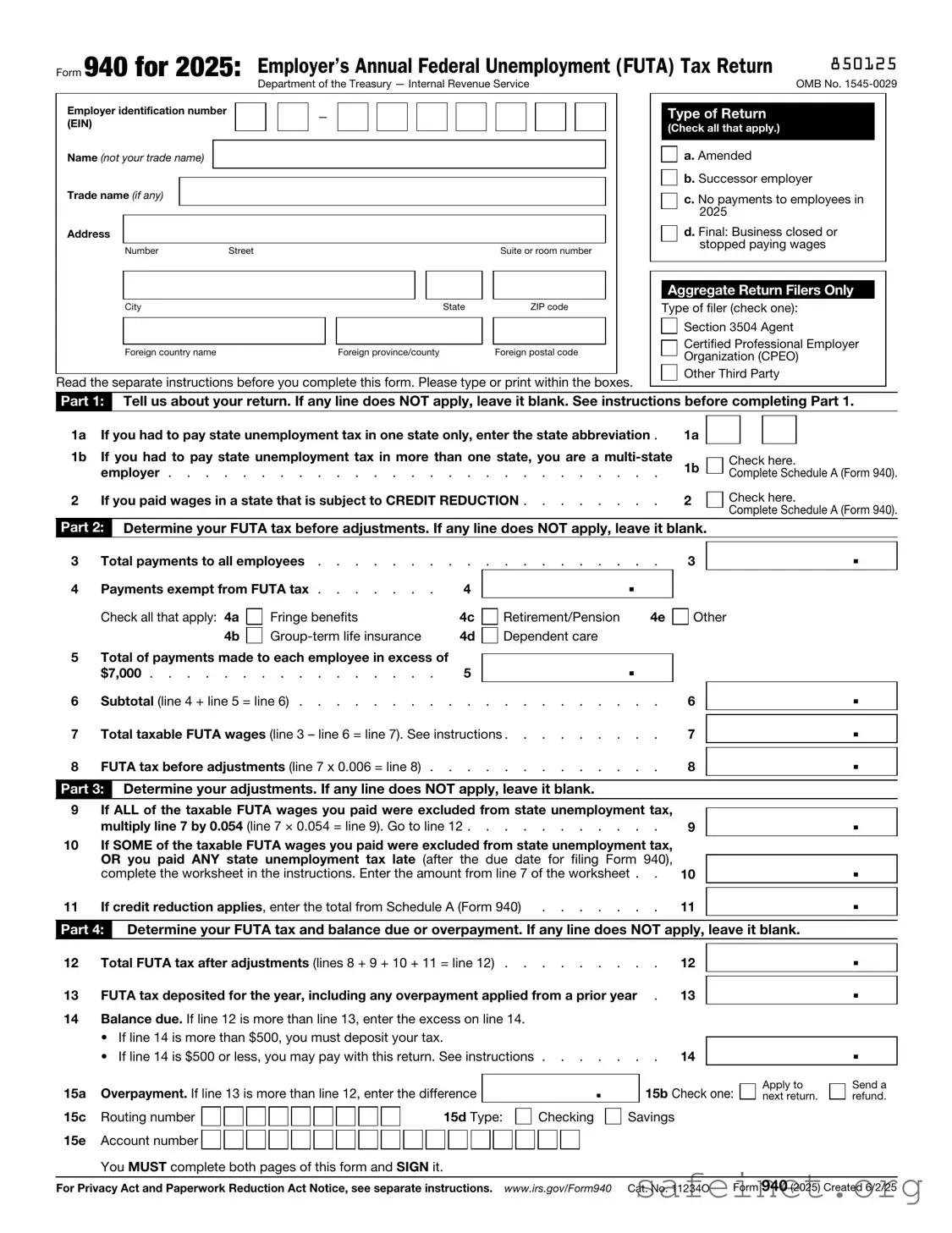 Blank IRS 940 Template