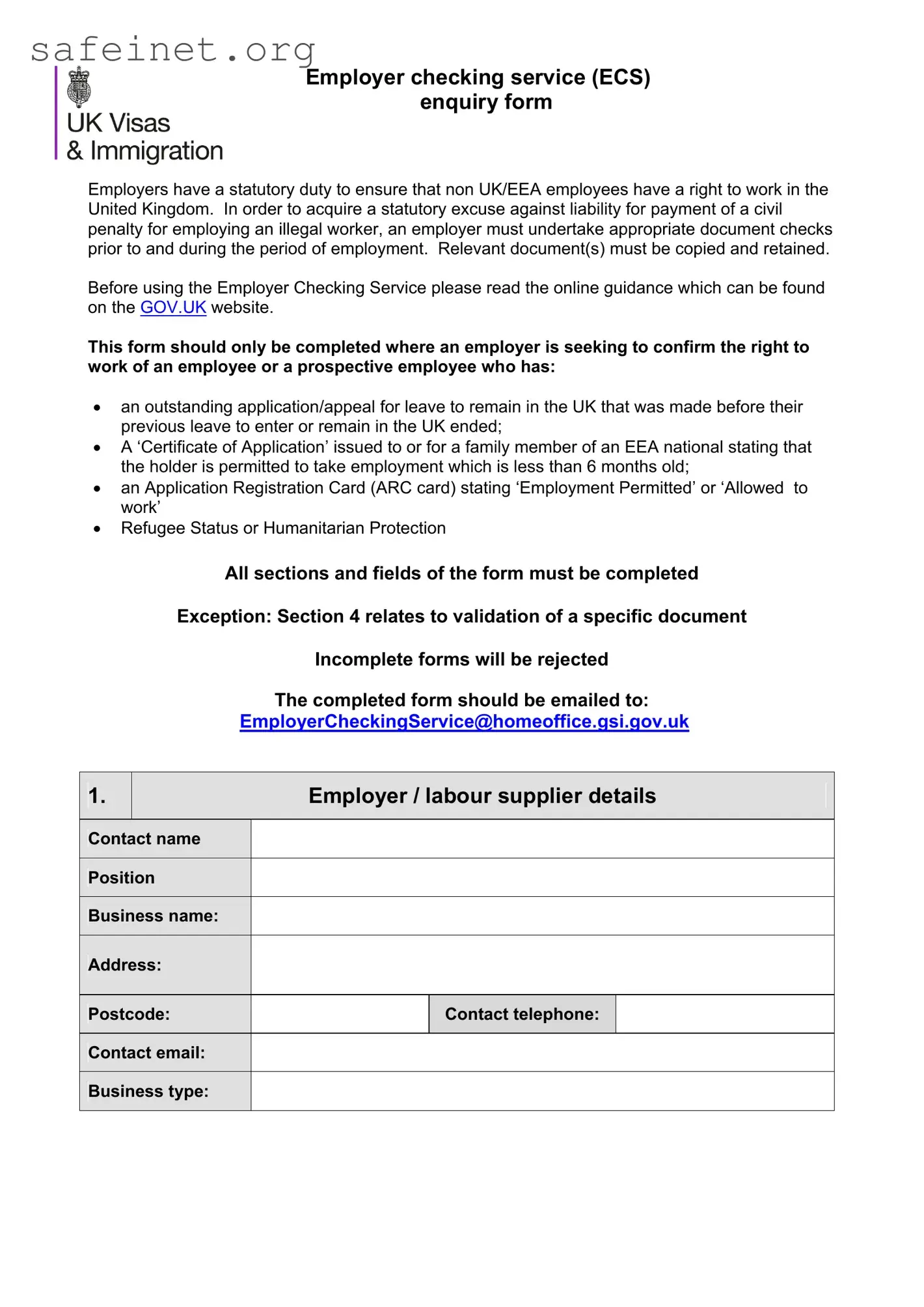 Blank Employment Checking Service Template
