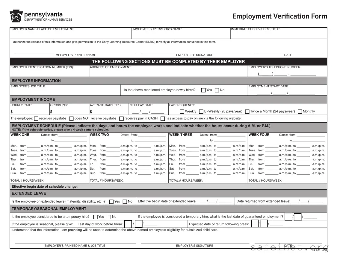 Blank Ccis Employment Verification Template