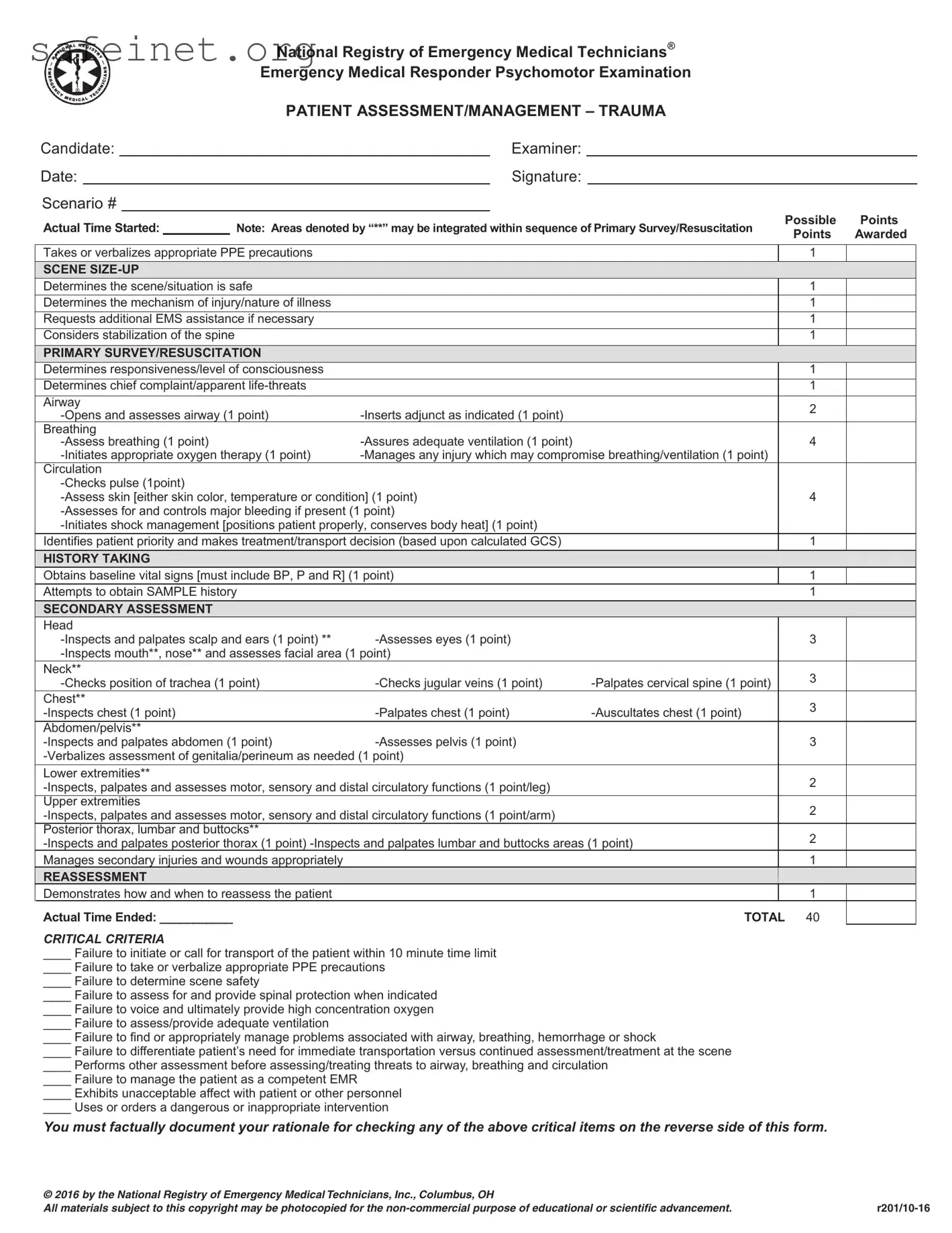 Blank Emt Trauma Assessment Template