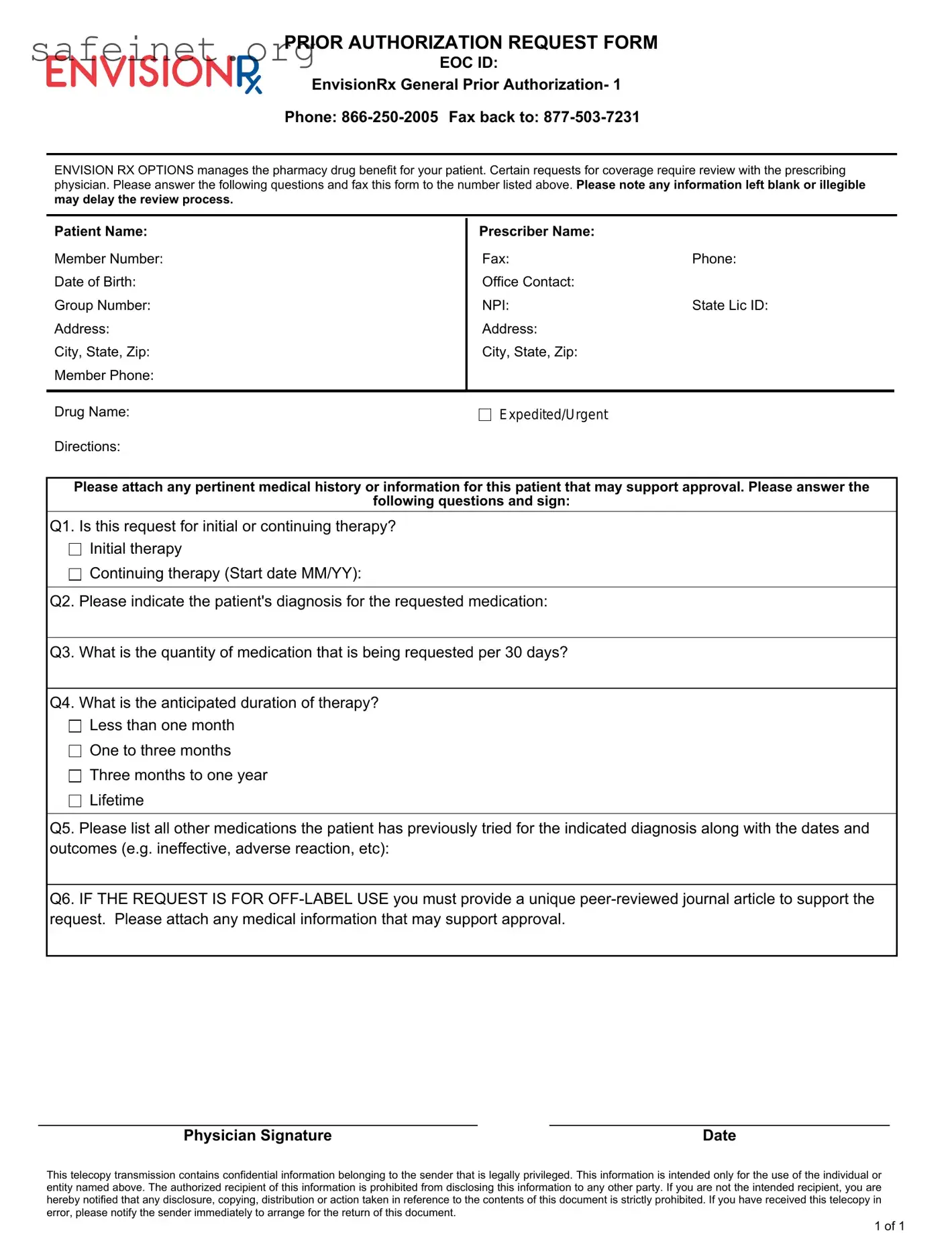 Blank Envision Rx Prior Auth Template