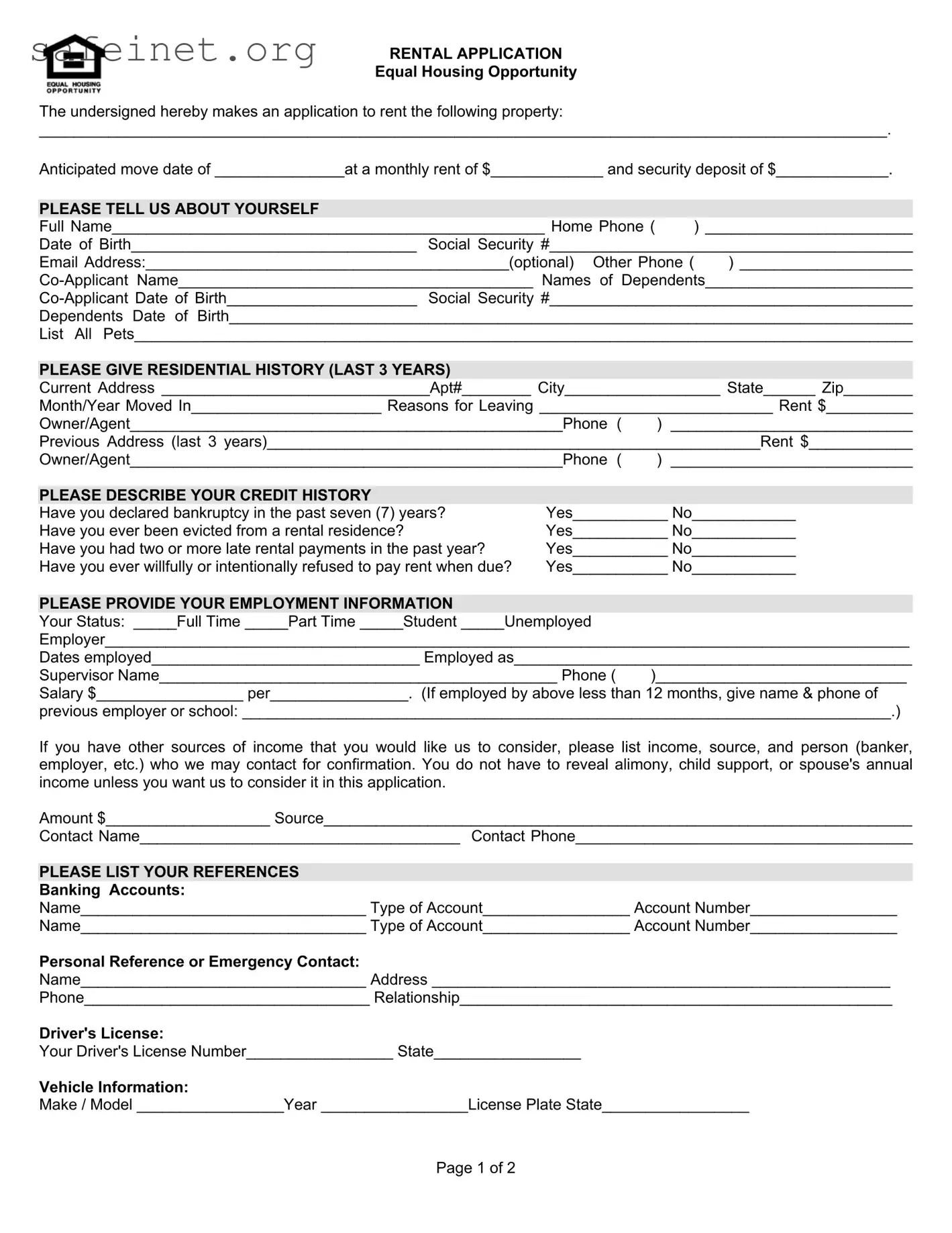 Blank Equal Housing Template