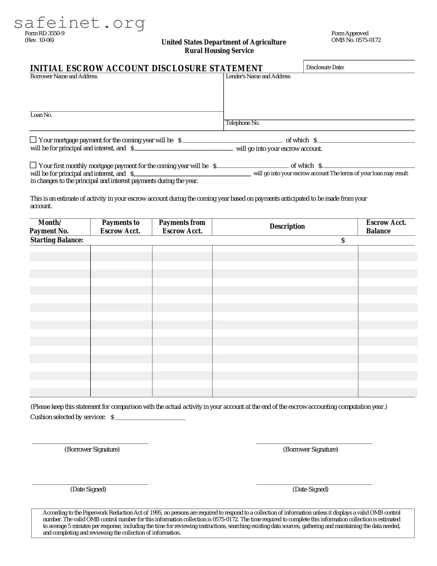 Blank Escrow Disclosure Template
