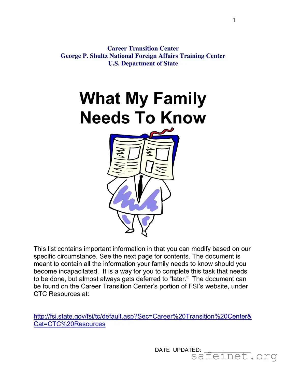 Blank Family Needs Know Template