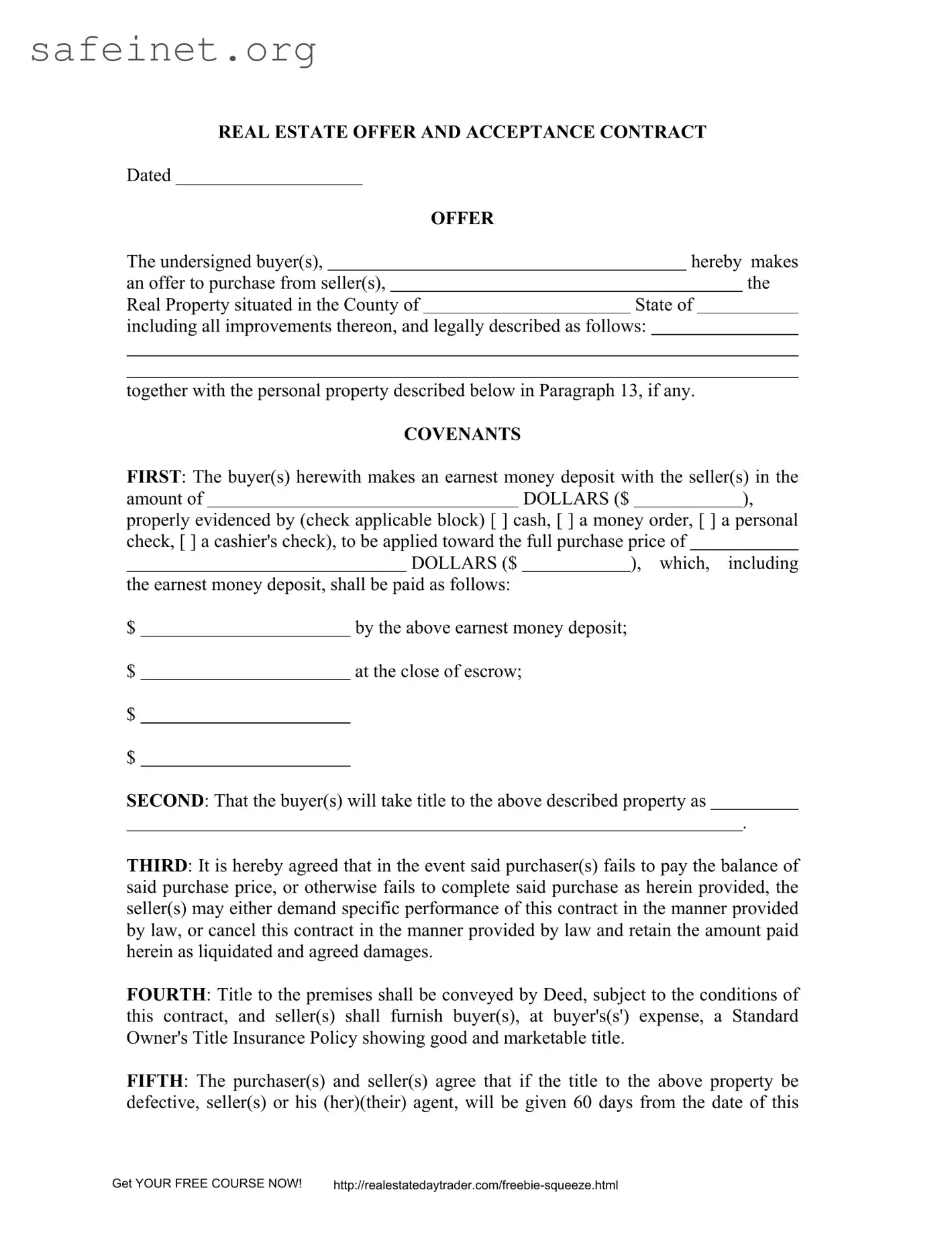 Blank Estate Acceptance Template