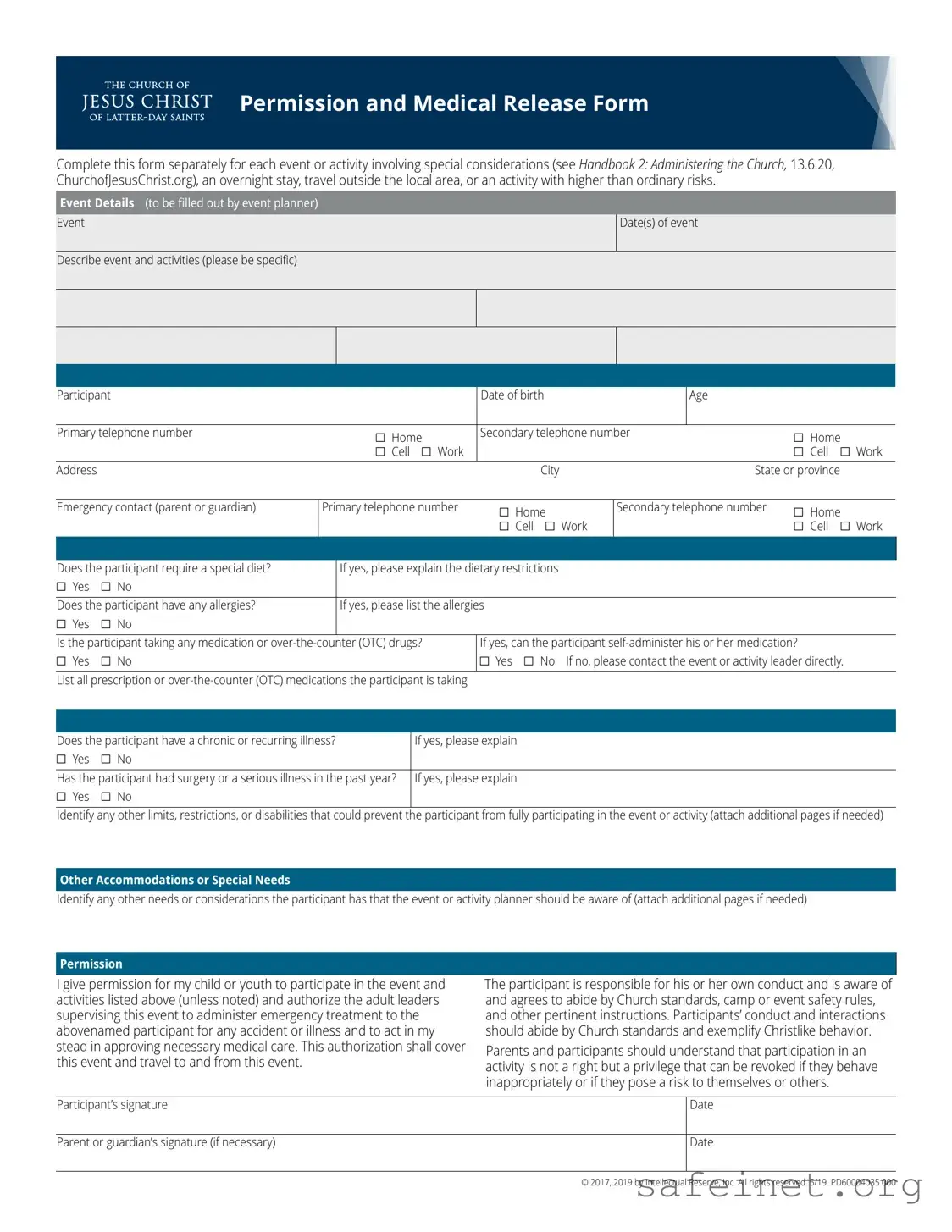 Blank Lds Permission Template