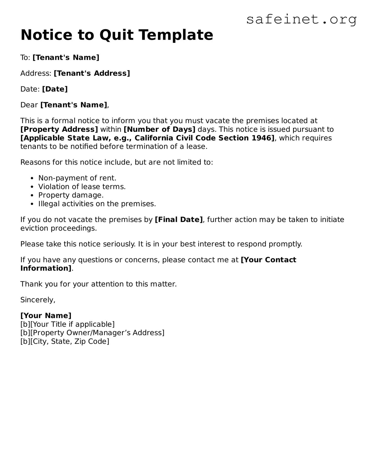 Official Notice to Quit Document