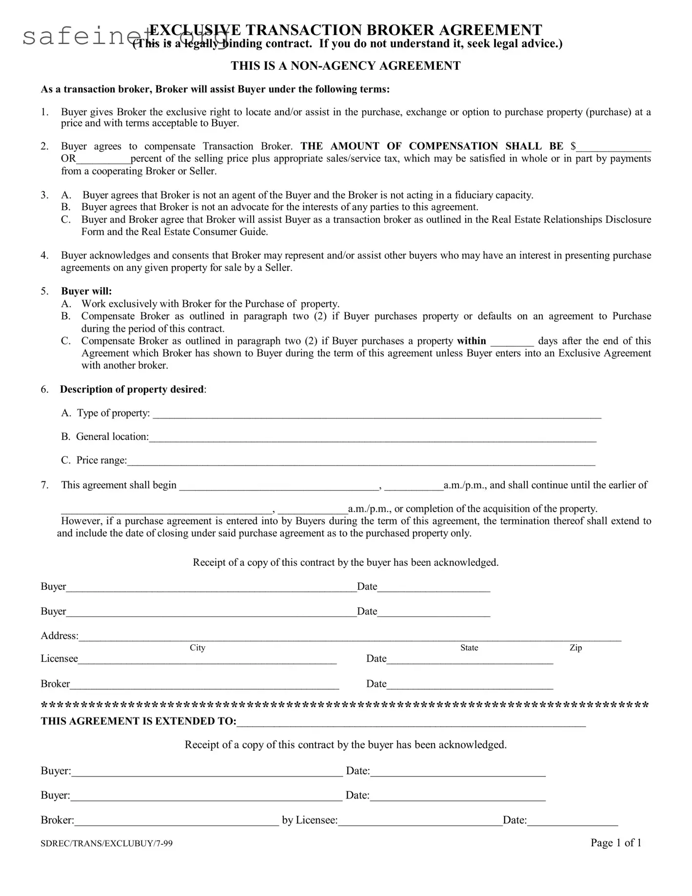 Blank Exclusive Transaction Broker Agreement Template